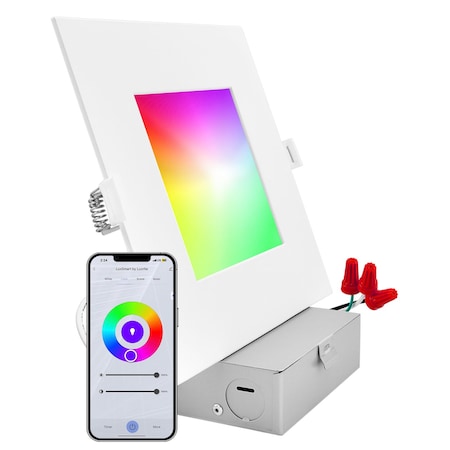 Luxrite 6 Inch Square Smart LED Recessed Light RGBW Wifi App and Voice 13W 1000LM No Hub Required LR22748-1PK